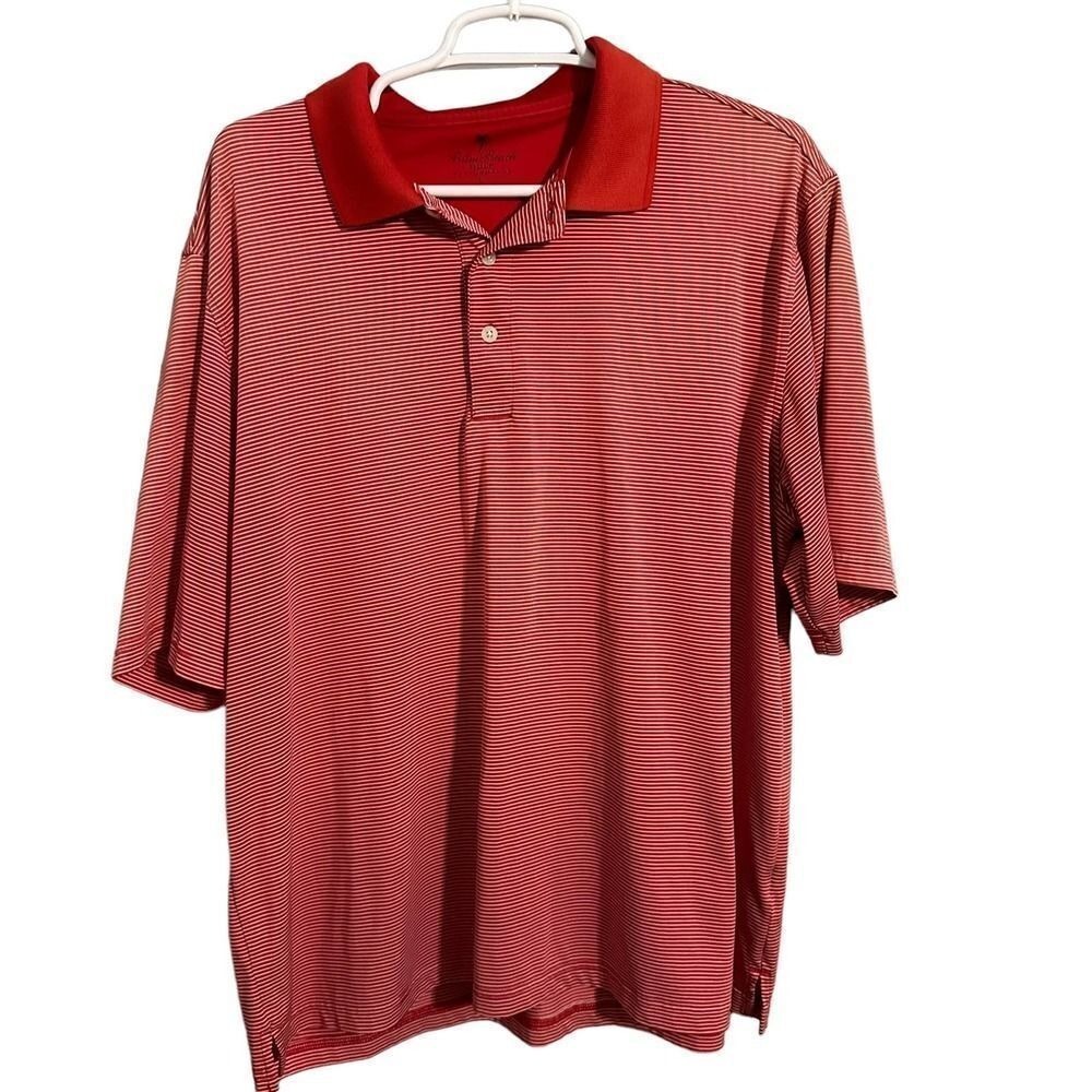 Palm Beach Golf Polo‎ Shirt Mens L Red Striped Performance Short Sleeve